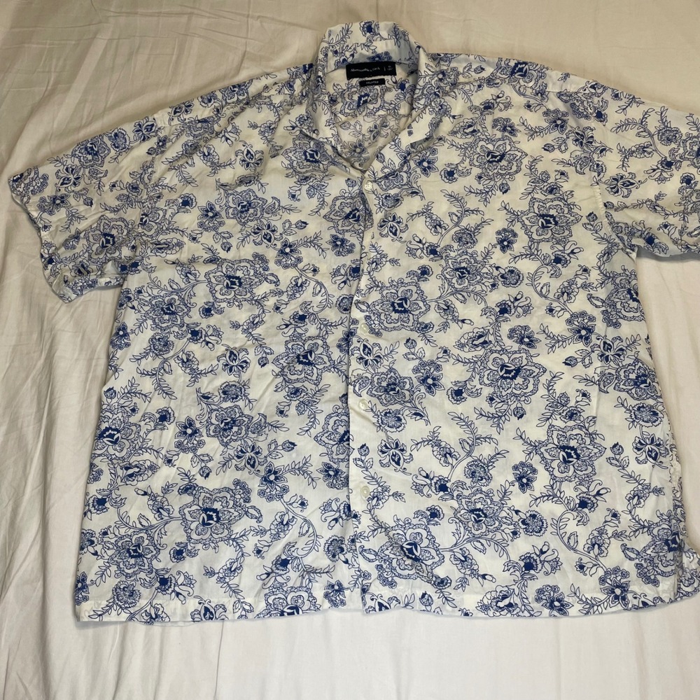 Abercrombie & Fitch Button Up Men XL Blue Floral Relaxed Camp Collar SS Shirt